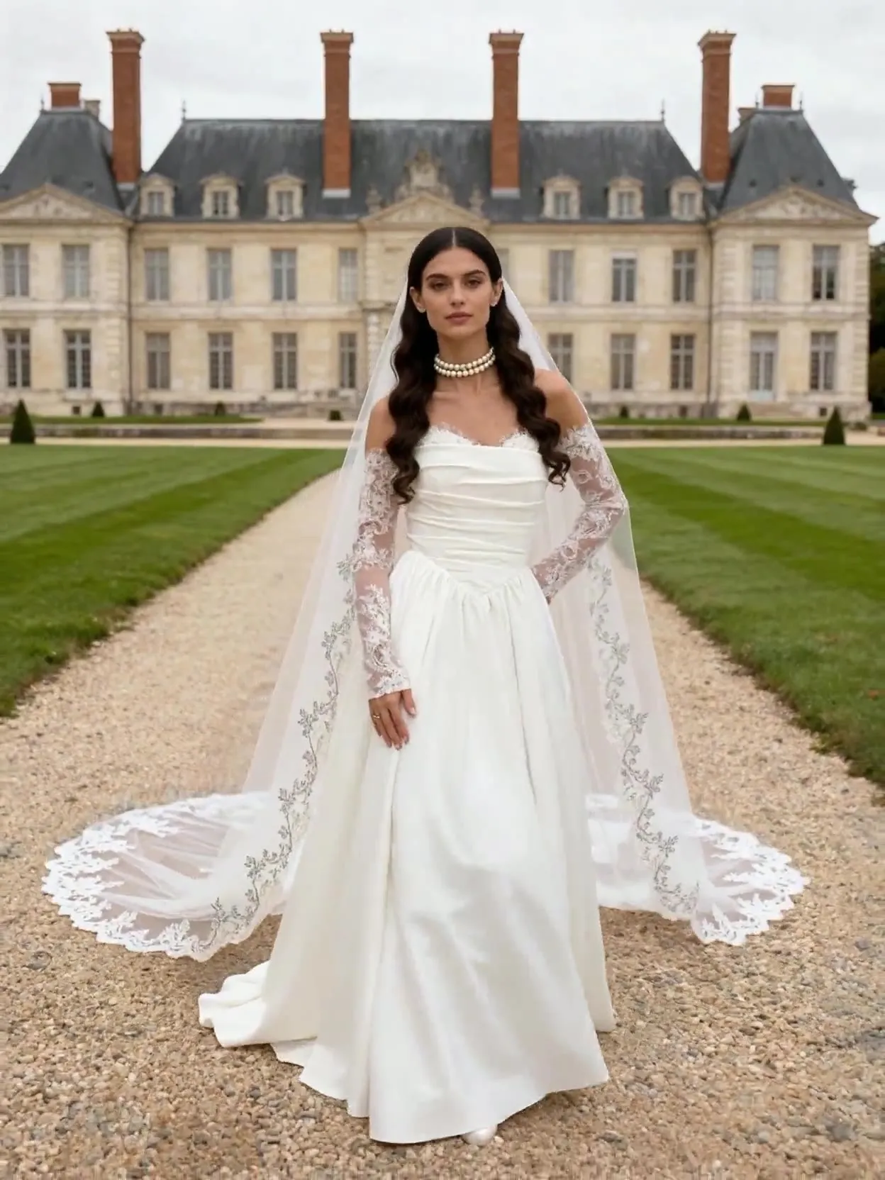Rochie de mireasă din atelierul Laura Dina Bridal, în lumină naturală.
